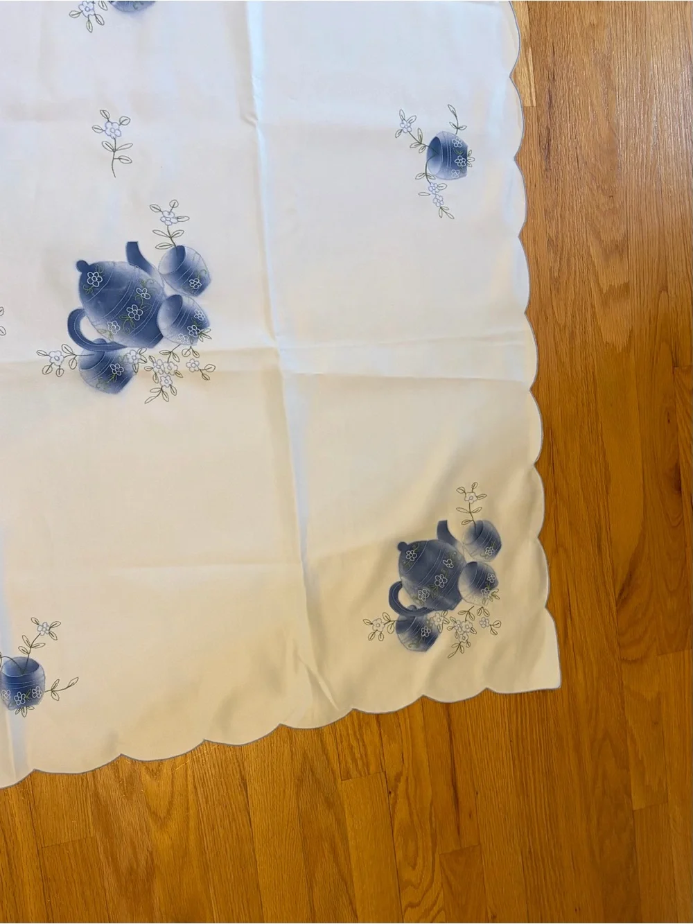 Classic Blue Floral Embroidered Tablecloth - approx. 51